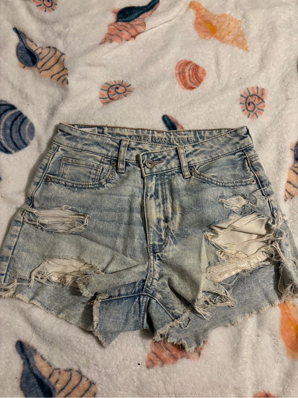 American Eagle Outfitters Distressed Light Blue Denim Shorts